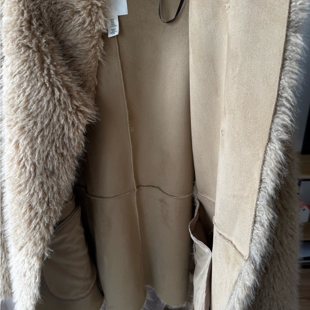 Stand-Up Collar Faux Fur Coat, H&M, Dark Beige, M - Picture 11 of 12